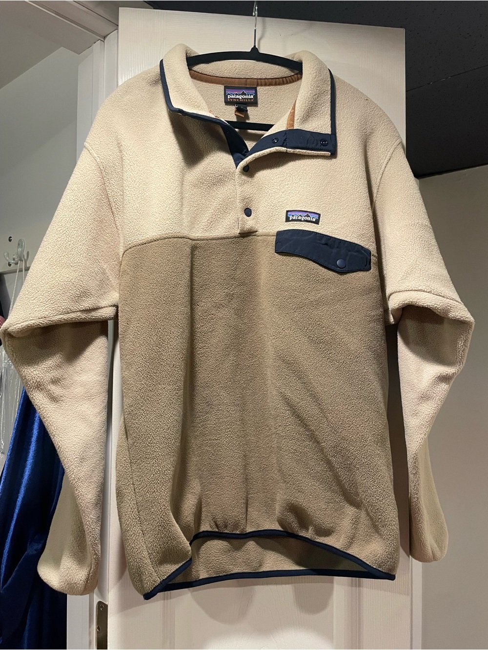 Patagonia Synchilla Snap-T Fleece Pullover Men’s Medium Oatmeal Tan Navy